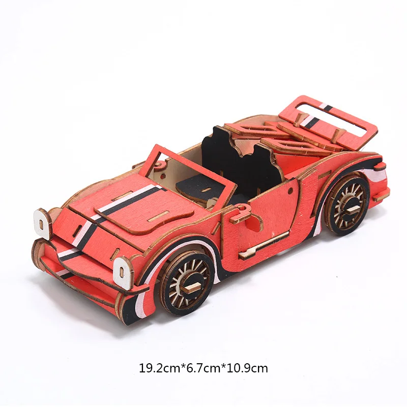 Multicolor Wooden 3D DIY Sports classic Car Puzzle Model Bus Building Kits Toy SUV Motorcycle Gift for Kids | Игрушки и хобби