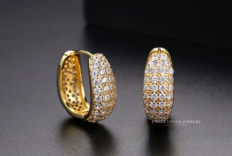 Женские Висячие серьги золотого цвета с прозрачным цирконием полностью