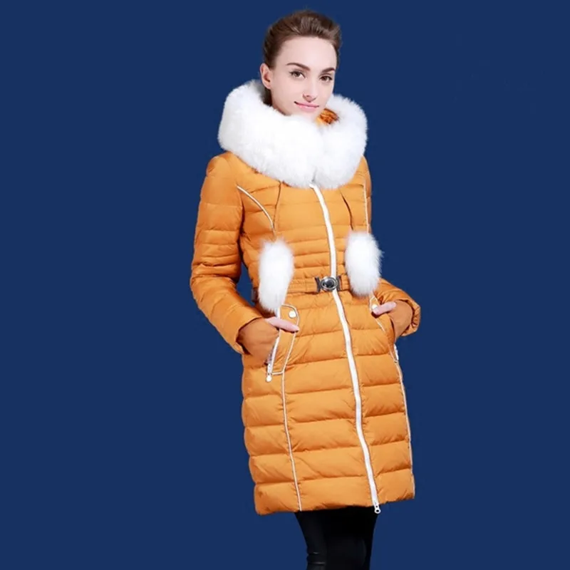 

Winter down jacket for women European and USA white fox fur collar white duck down coats with a hooded plus size s-2XL B514