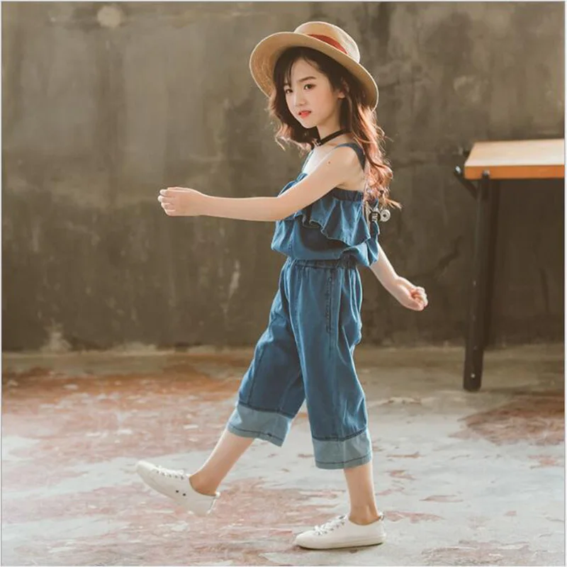 Новинка летняя одежда для девочек модный дышащий Тонкий джинсовый комбинезон