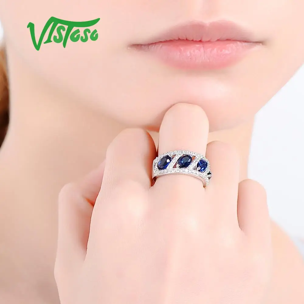 VISTOSO ювелирные наборы для женщин голубой белый CZ камни ювелирный набор серьги