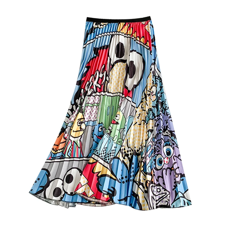 Trytree/Женская гофрирующая юбка на лето и осень с рисунком до середины икры