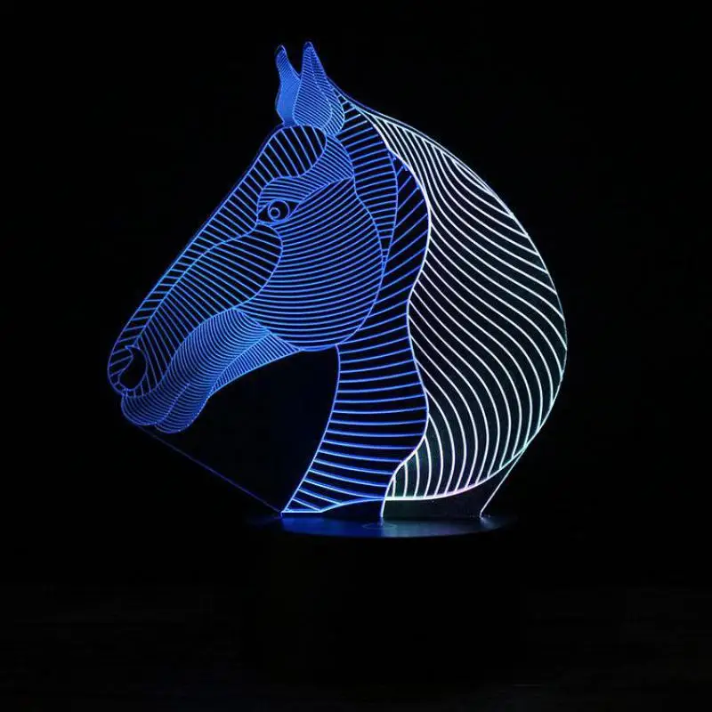 Разноцветные разноцветные светодиодные лампы RGB в виде лошадей новинка 3D