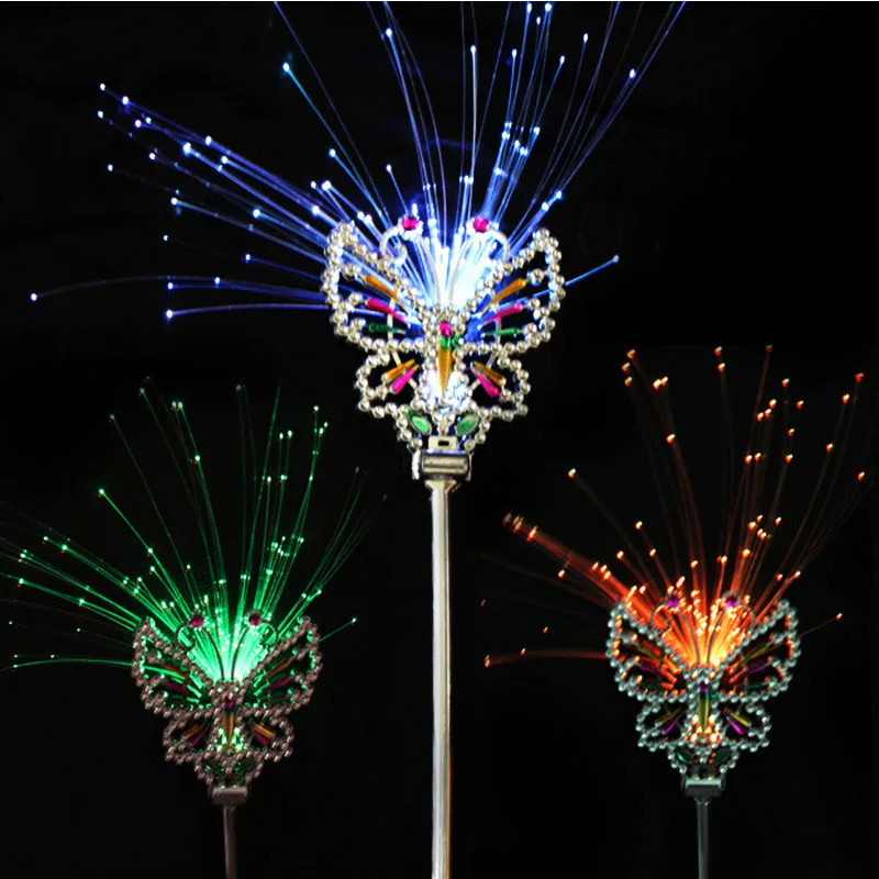 

led glow stick Flashing Butterfly Fiber Sticks Fairy Princess Magic Wand Sticks Crown Children Gift Glow Party PurimToy