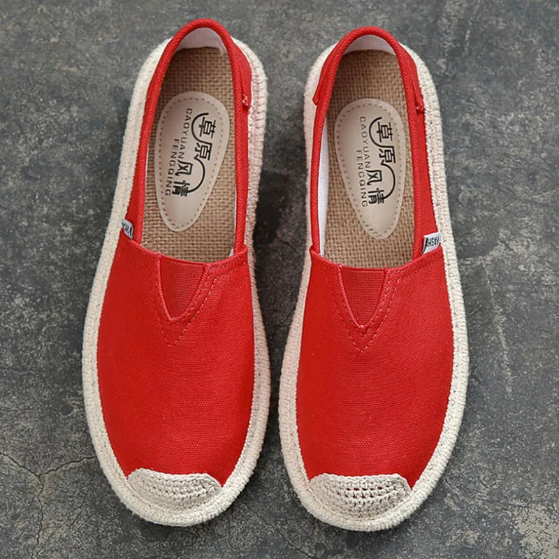 summer women's flat shoes breathable graffiti canvas linen women espadrilles non-slip casual white sneakers ballet flats - Цвет: red