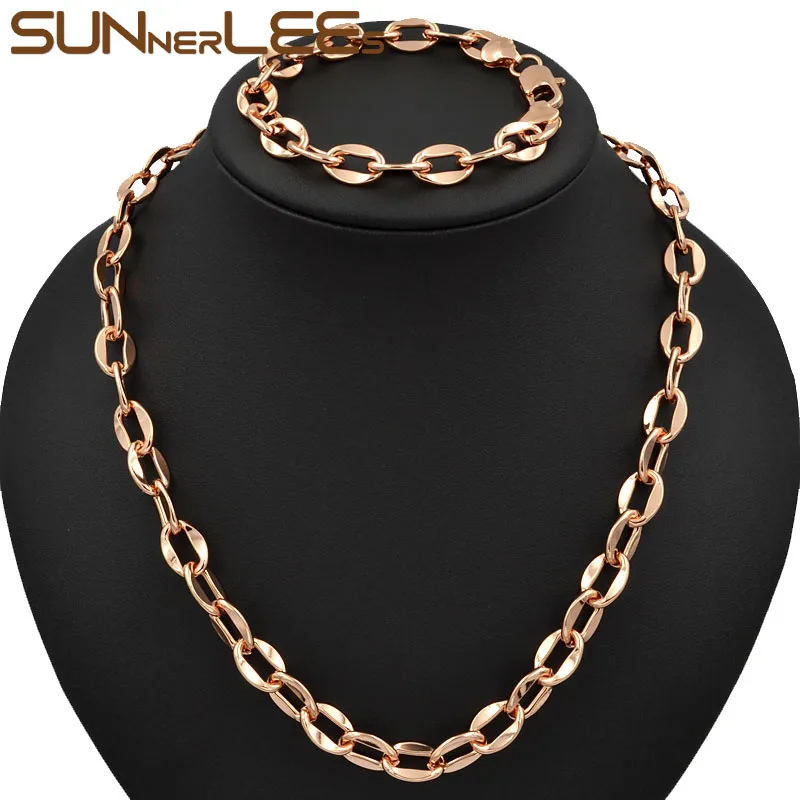 SUNNERLEES модные ювелирные изделия цвета розового золота ожерелье браслет набор 9 мм
