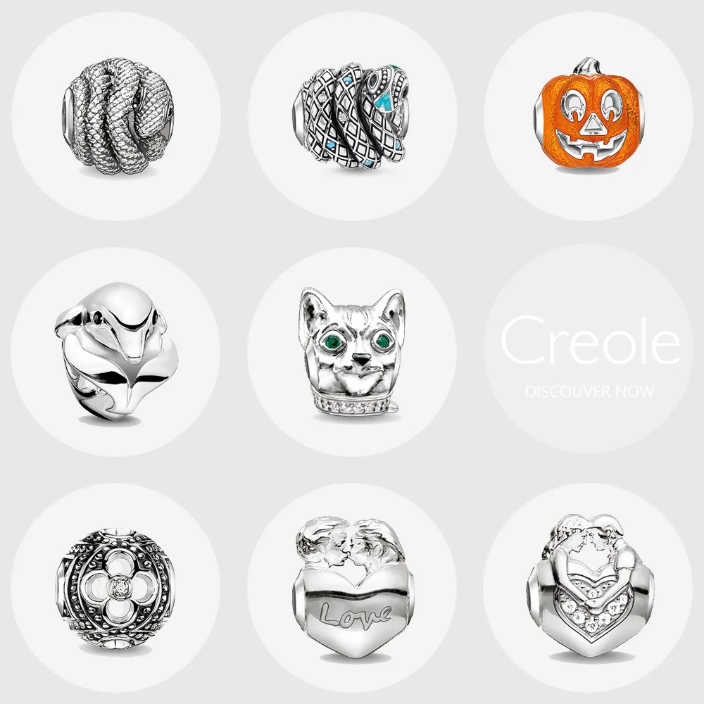 Бусина Шарм для влюбленных серебро 2019 пробы змея тыква дельфин кошка клевер