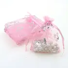 Маленькие мешочки на шнурке для ювелирных изделий, 7 Х9 см, розовая бабочка, бронзовая органза, яркая, тюль, 100 шт.лот, оптовая продажа