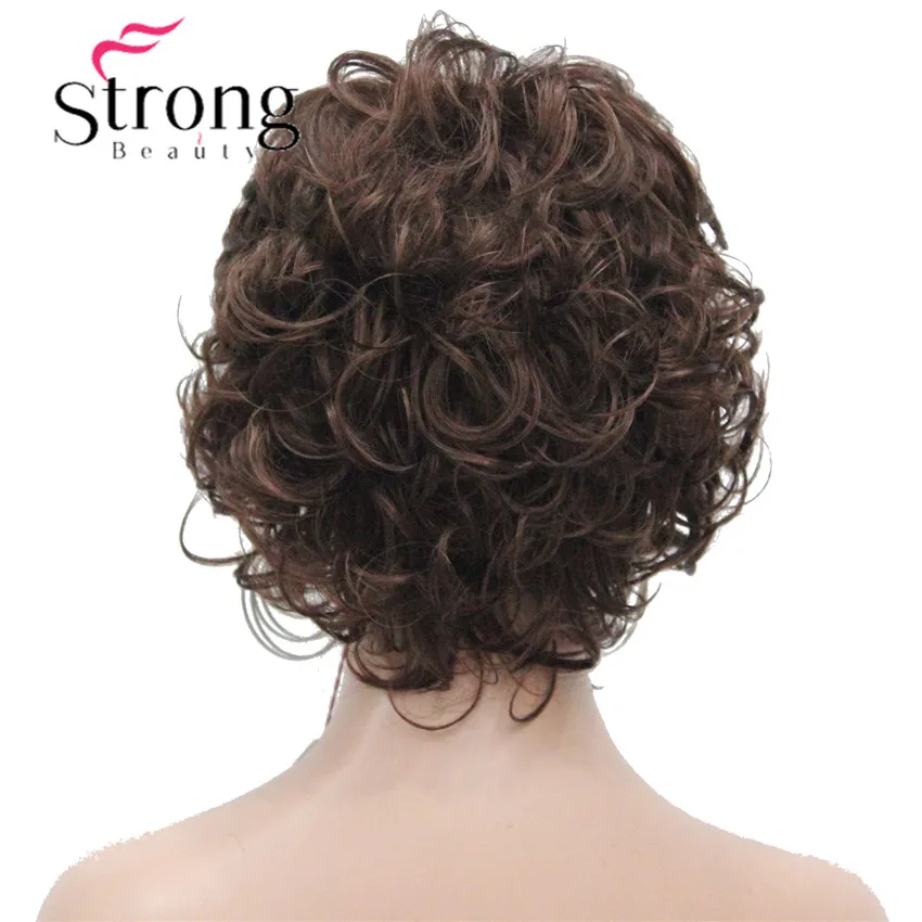 StrongBeauty короткий кудрявый парик темно-каштановая боковая часть толстые
