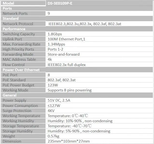HIK DS-3E0105P-E DS-3E0109P-E 4 порта и 8 портов 100 Мбит/с Неуправляемый коммутатор PoE DS-3E0105P-E DS-3E0109P-E