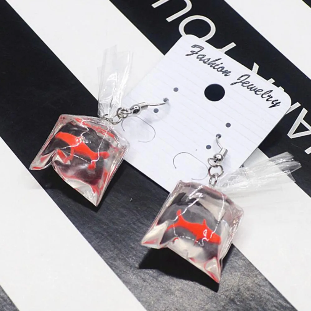 Fashion design acrylic fish Crystal pocket drop earrings Tassel Korean edition whimsy Exaggerated the goldfish for girl | Украшения и