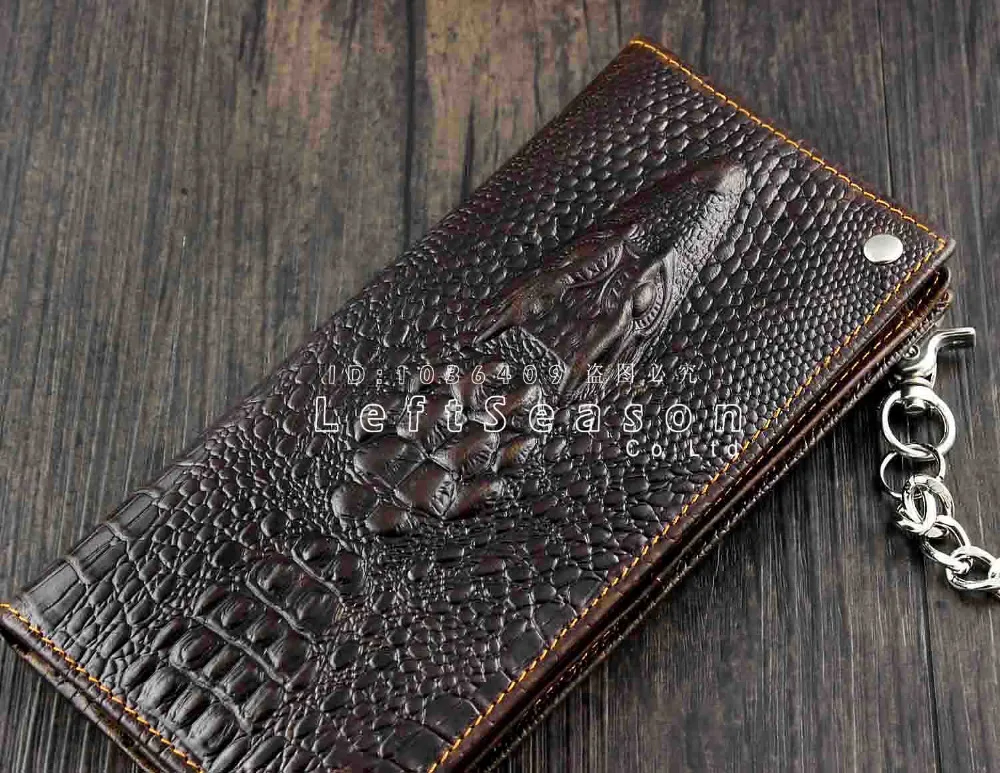 Мужской длинный кожаный кошелек с крокодиловой головой для мотоцикла в стиле