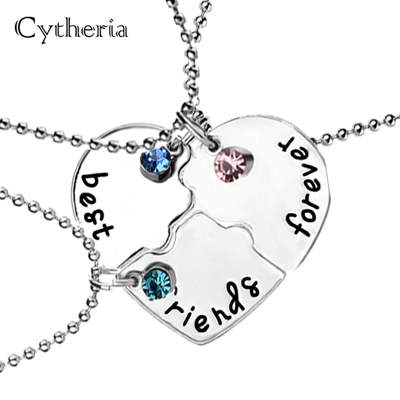 Ожерелья Best Friends Forever BFF колье с сердечком из сломанного золота и серебра для 3