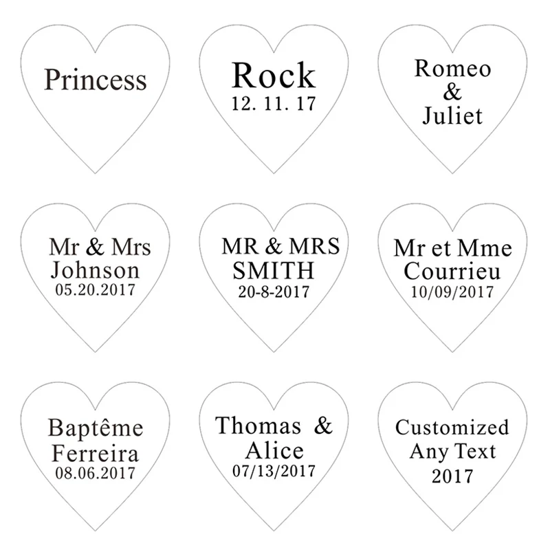 50Pcs 40mm*20 mm Personalized Engraved Mr &amp Mrs Surname Clear Acrylic Arrow Heart Wedding Party Table Centerpieces Decor | Дом и сад