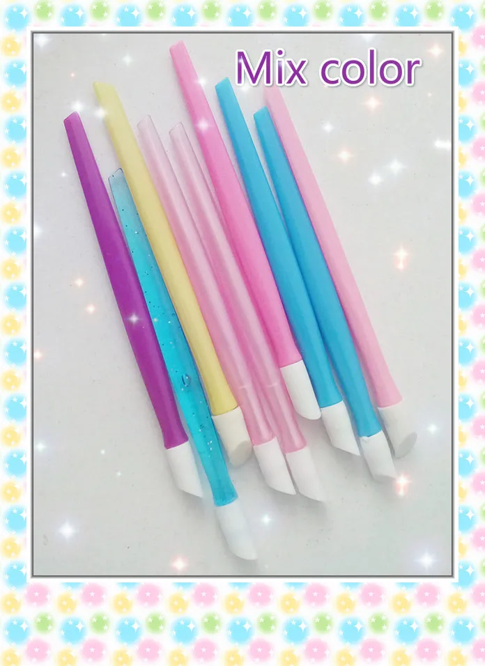 

EasyNail 10pcs New!100mm Cuticle Pusher Mix color transparent and opaque body with soft Rubber head High Quality Nail Tools