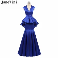 janevini vestidos mermaid of the bride dresses with peplum v neck satin mermaid royal blue evening gowns backless lange jurken