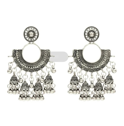 5284C Индийские окисленные серьги Jhumka Jhumki, индийские ювелирные изделия для женщин, золотые, серебряные, длинные серьги с кисточками, с ушками, для афганского, египетского, турецкий Цыганский - Окраска металла: 5284C