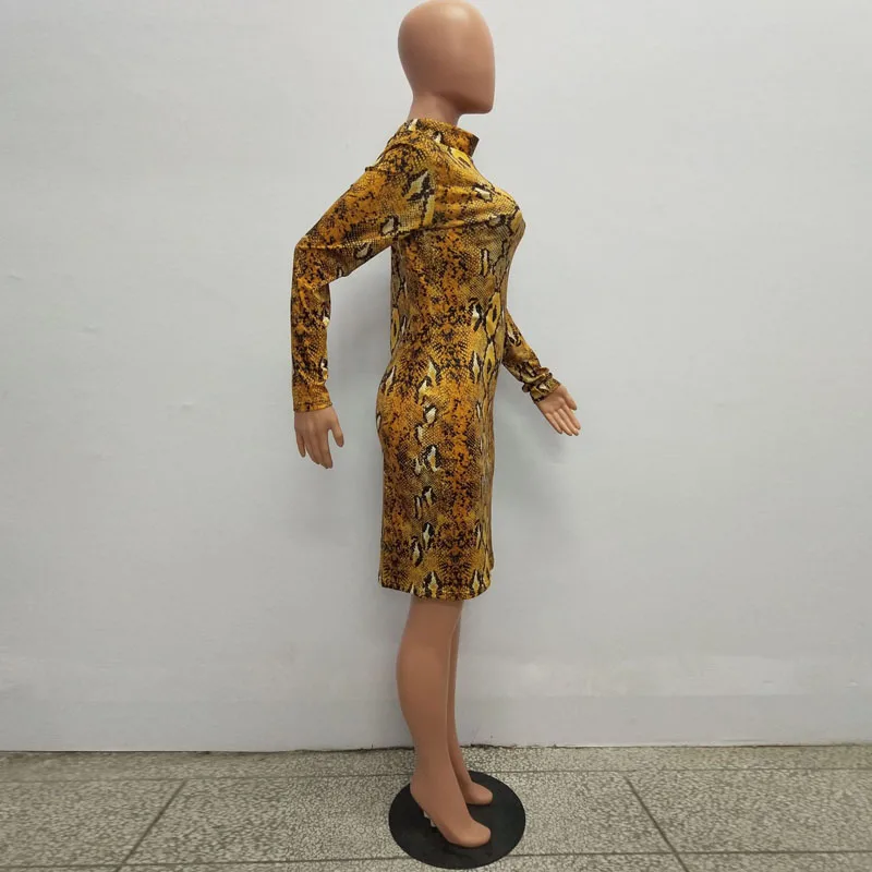 Женское платье со змеиным принтом элегантное уличное вечернее с длинным рукавом