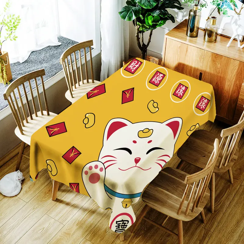 A С изображением из мультфильма Lucky Cat и рыбы печатная скатерть японский Стиль полиэстер водонепроницаемая Скатерть для свадьбы Праздничная скатерть - Цвет: A