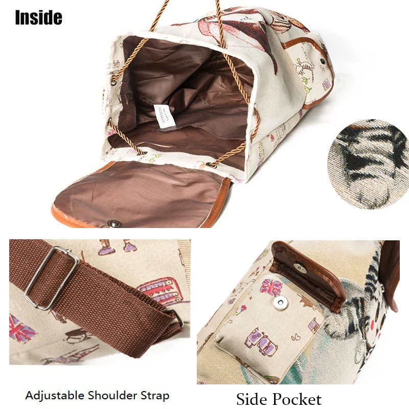 Scione Cute Cat Backpack для женщин и девочек брезентовый Рюкзак со шнурком рюкзаки с