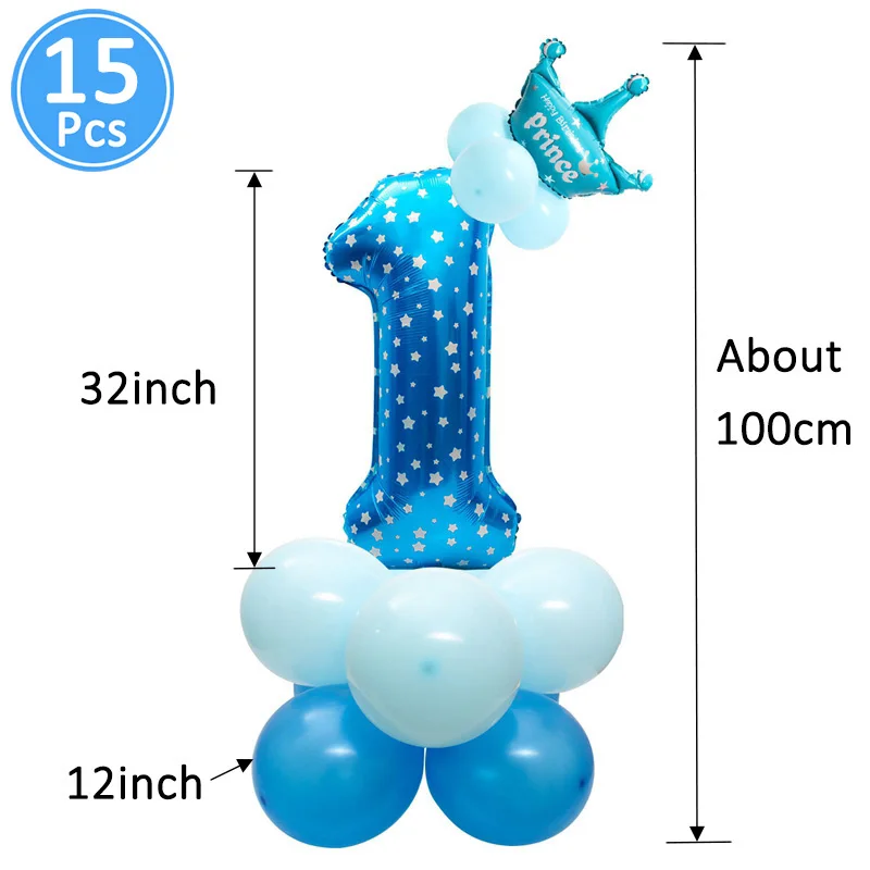 15pcs blue set 1st Happy Birthday I Am One воздушные шары фоторамка баннер для маленьких мальчиков и девочек вечерние украшения 1 год - Цвет: 15pcs blue set