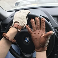 man goatskin gloves knitted leather gloves male breathable unlined locomotive driving gloves new fashion men leather gloves