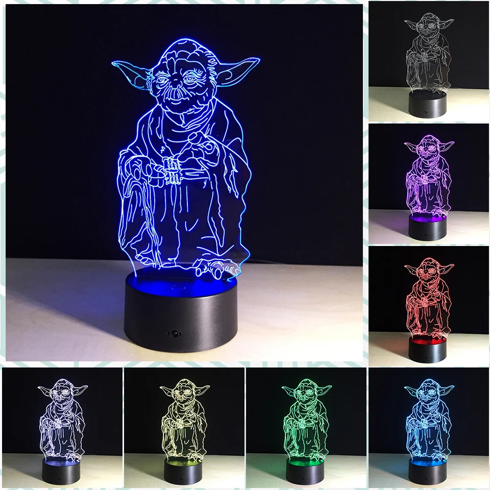 Chaohui дропшиппинг 3D ночник Смерть звездные войны Мастер Йода многоцветный