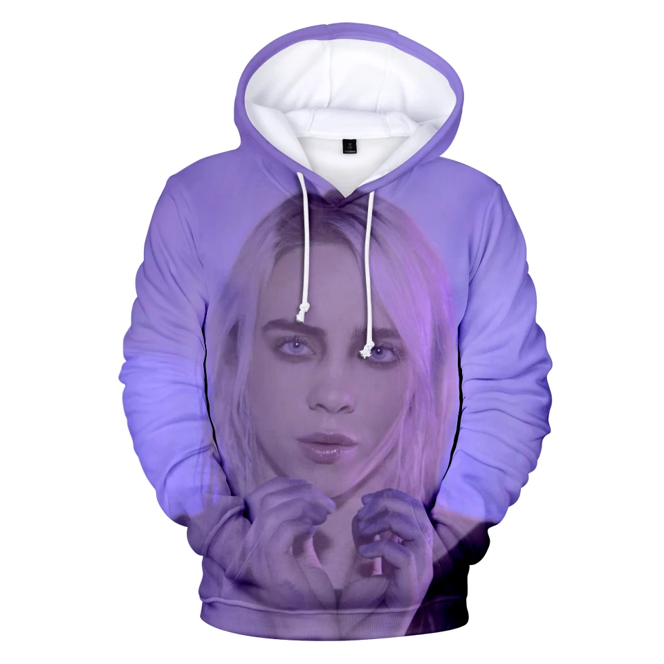 Новая мода 3D Billie Eilish толстовка с капюшоном Длинная Толстовка Топ в стиле