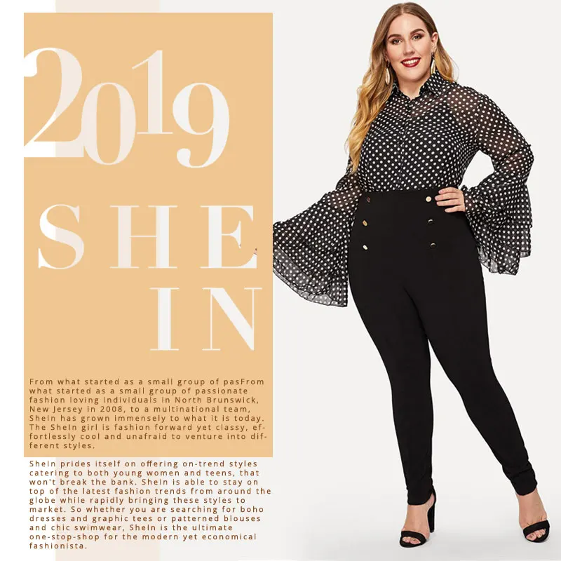SHEIN, черные двубортные узкие брюки с высокой талией на молнии, большие размеры,, стильные обтягивающие брюки для офисных леди