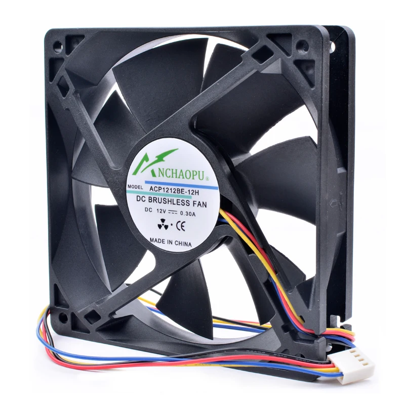Абсолютно новый оригинальный вентилятор ANCHAOPU ACP1212BE-12H 12см 12025 120x120x25мм 120мм, 12В, 0,30А, 4-проводной, для охлаждения корпуса и процессора.