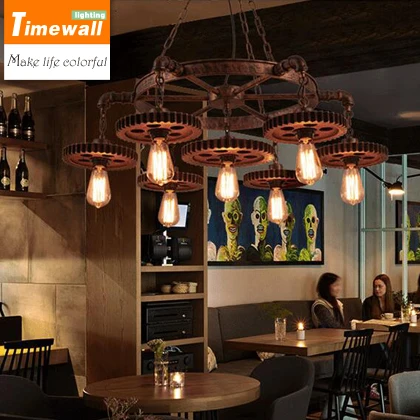 Американский кантри промышленного ветер люстра железного дерева ретро магазин