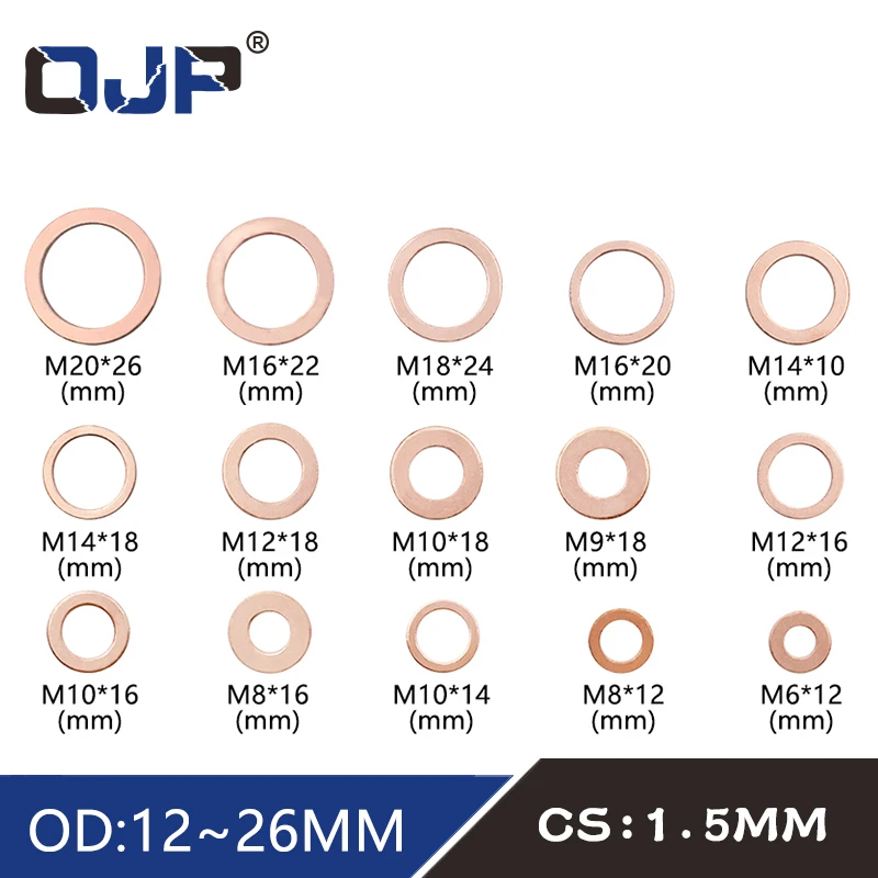 10Pcs DIN7603 M6 M8 M9 M10 M12 M14 M16 M18 M20 T3 O Ring Gasket Sealing Ring Copper Washer Boat Crush Washer Flat Seal Fitting