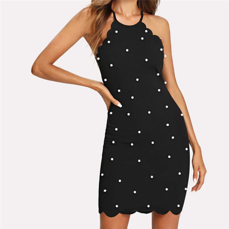 Женское вечернее мини платье кружевное без рукавов с жемчугом и бусинами