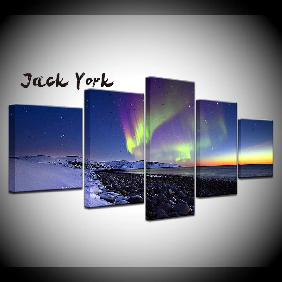 

Canvas Painting snow mountain sea and Aurora 5 Pieces Wall Art Painting Modular Wallpapers Poster Print living room Home Decor