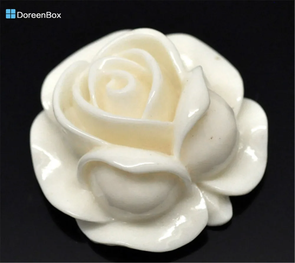Doreen Box Lovely 20 слоновая кость резина цветок розы украшения ювелирные изделия 27x27 мм