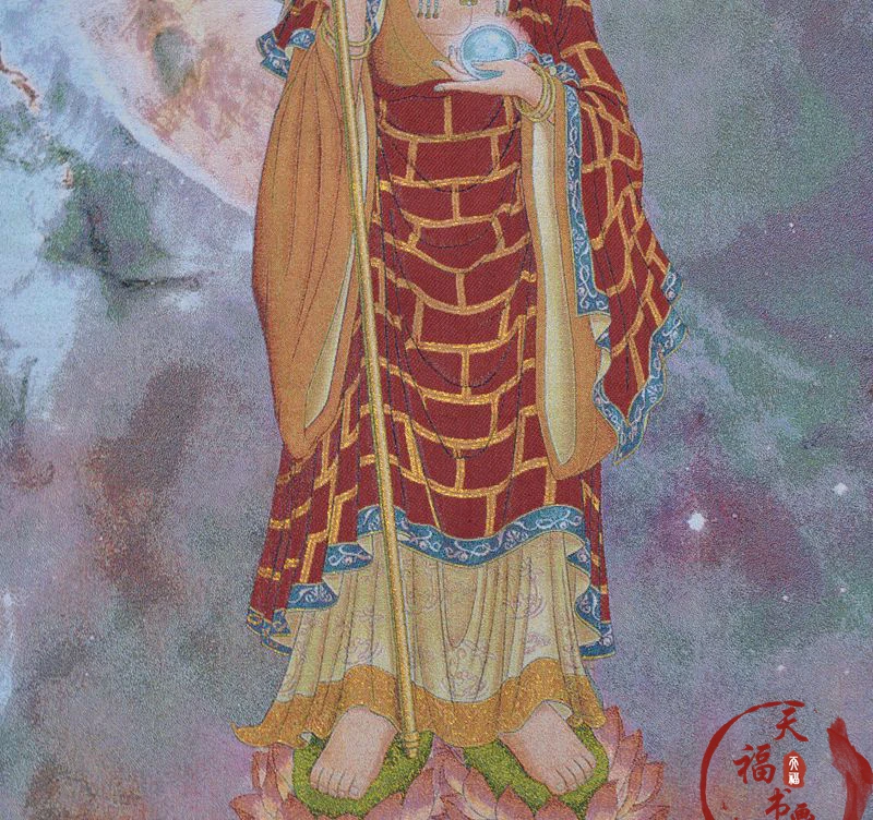 Рождество Thangka шелковая вышивка непальская картина парча Золотая Dizang Bodhisattva