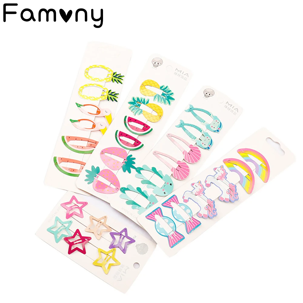 

6Pcs/Lot Hair Accessories Cartoon Fruit Hair Clips Cute Star Hairgrip For Girl Metal Children Snap Ins Style Bobby Pins Headwear