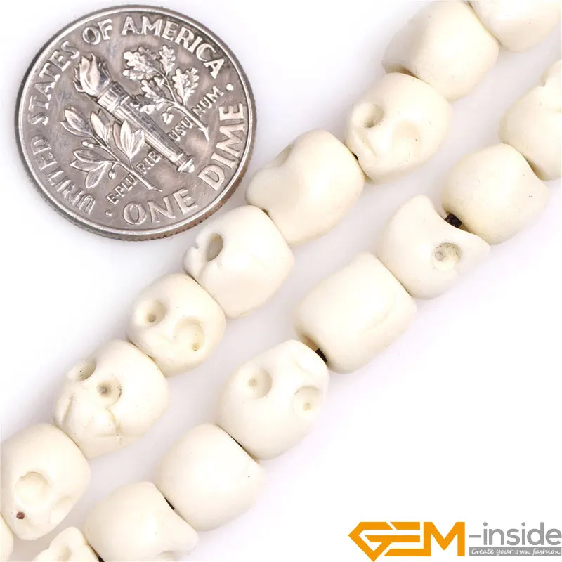 Big Hole 1.2mm White Carved Bone Skull Beads DIY Loose Beads For Jewelry Making Strand 16
