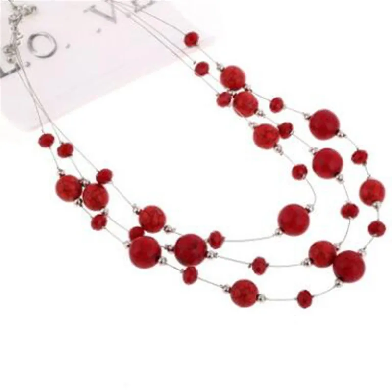 Женский модный многослойный колье с красными бусинами для вечеринок и свадебного украшения.