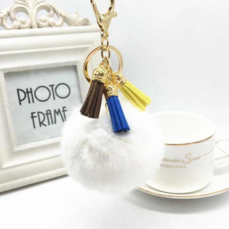 2016 Новая Мода Настоящий мех кролика мяч Pom Кисточки Из ПФЛ кулон-брелок для