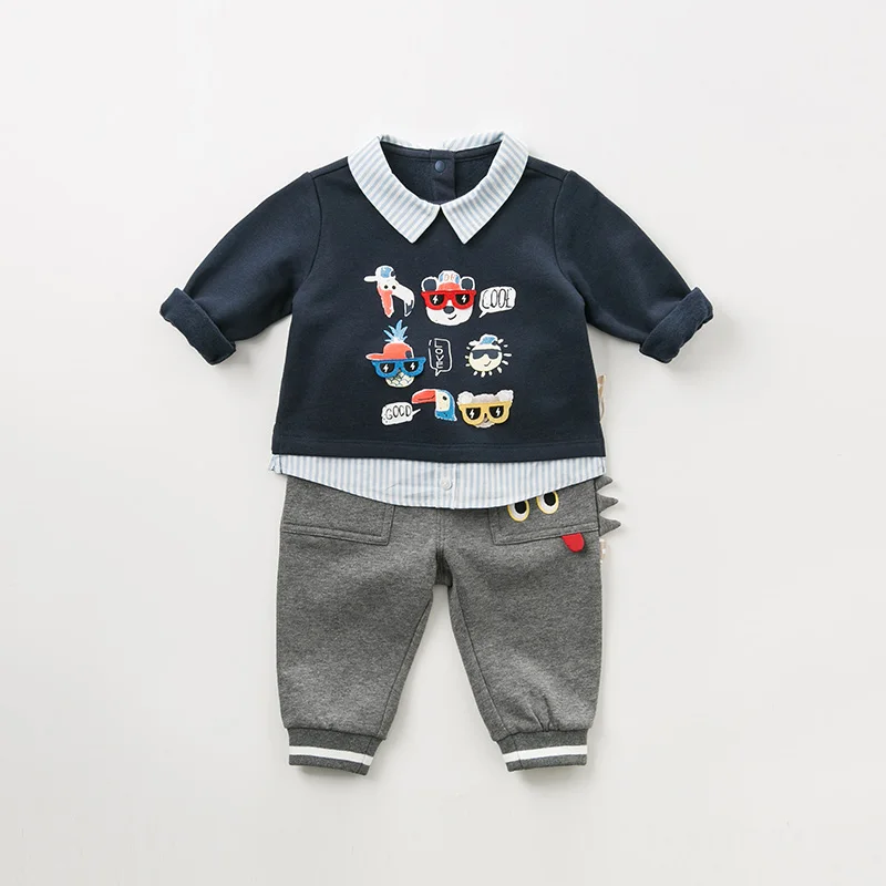 DBJ11003 dave bella autumn baby boys print pullover children long sleeve t-shirt infant toddler high quality tops cotton tees