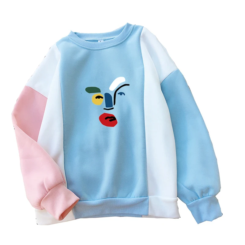 

Sudadera Mujer 2018 Autumn Spell Color Patchwrok Casual Fleece Raglan Hoodies Women Kawaii Painting Printed Sweatshirt Tracksuit