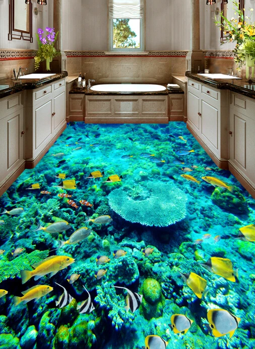 

[Self-Adhesive] 3D Green Corals Sea 6 Non-slip Waterproof Photo Self-Adhesive Floor Mural Sticker WallPaper Murals Print Decal