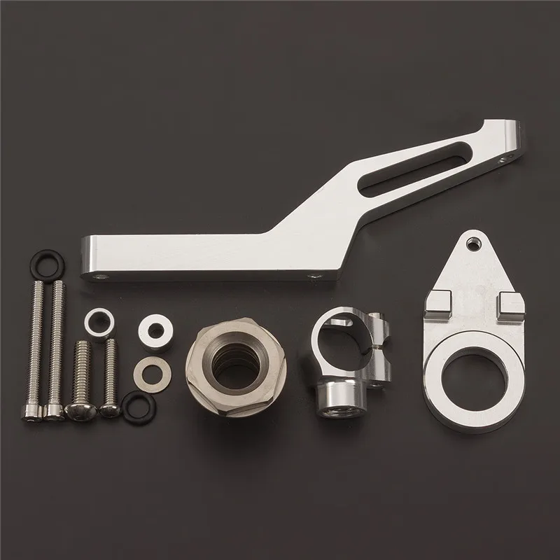 Silver FX CNC регулируемые мотоциклы рулевой демпфер Стабилизатор монтажные кронштейны комплекты для Kawasaki ZX6R 2009- 14 13 12 - Цвет: Silver