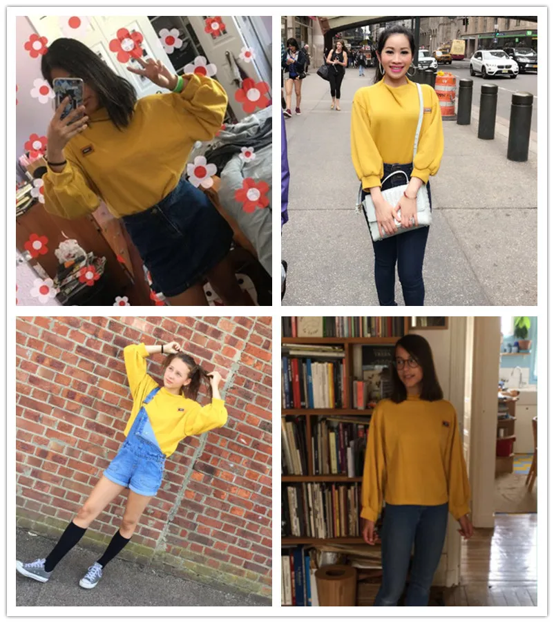 Dotfashion, свитер с воронкой и рукавом-фонариком, Женская толстовка, новинка, кавайные осенние желтые пуловеры, толстовка