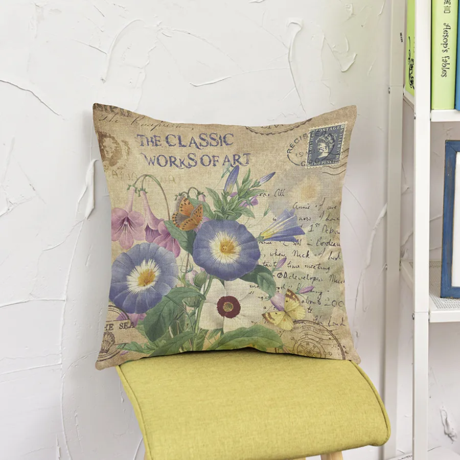 Подушка с принтом фиолетовая лаванда Роза хлопковая льняная декоративная