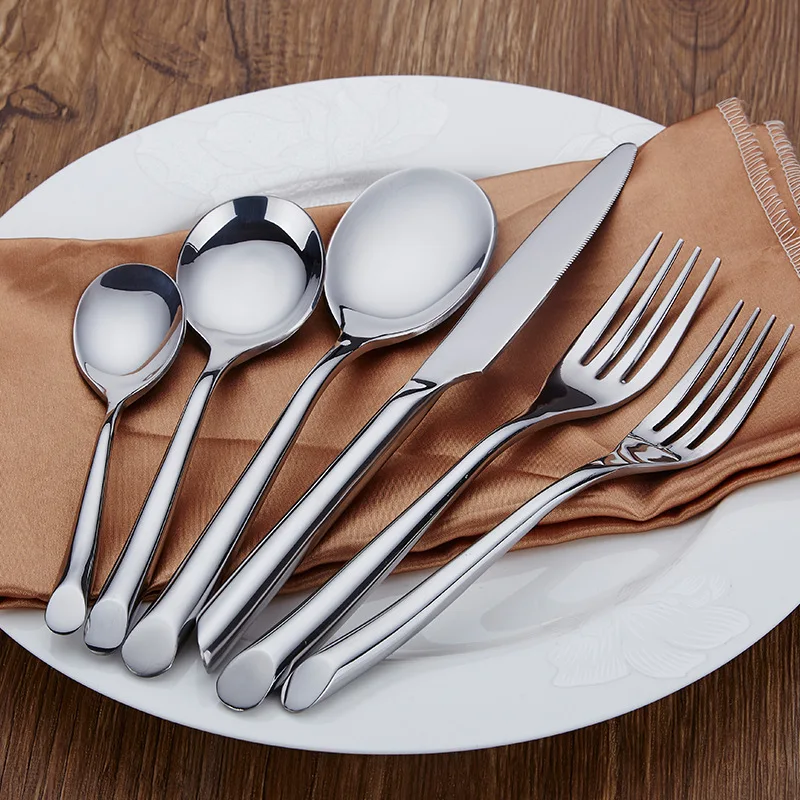 

Stainless Steel Cutlery Dinner Knife Fork Tablespoon Dinnerware Set Service 6Person Restaurant Metal Silver Tableware Cubiertos