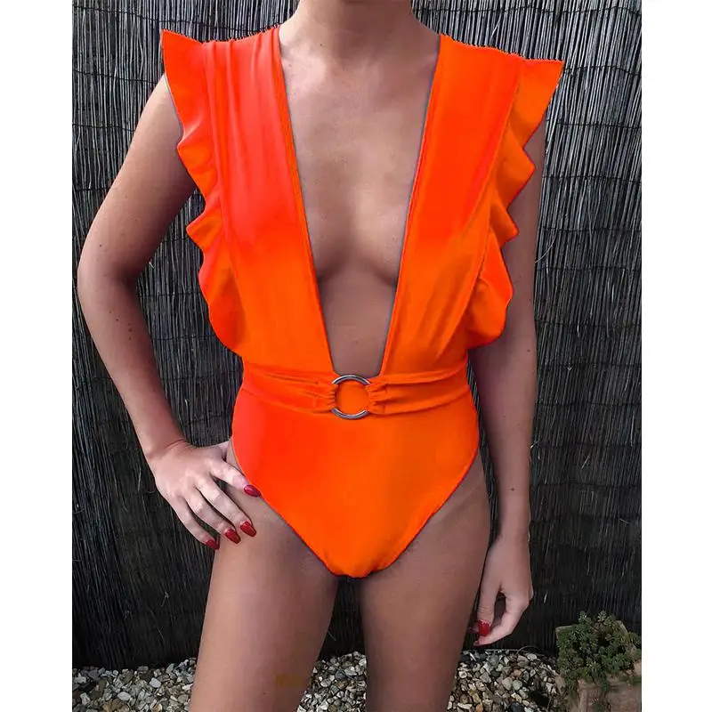 RL151 Color5 Цельный купальный костюм сексуальные купальники с оборками женский однотонный купальный костюм винтажный Ретро купальный пляжный костюм одежда для плавания с принтом Монокини - Цвет: RL151 Color5