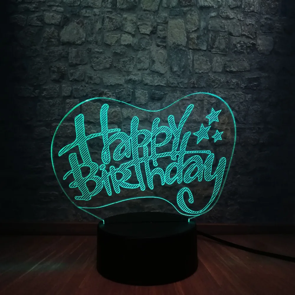 Креативный 3D светодиодный USB светильник с надписью Happy Birthday Word 7 цветов прожекторы