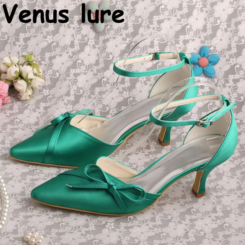 

Ladies Pointed Toe Shoes 2018 Green Ankle Strap Pumps for Wedding Party